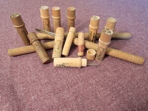 Vintage wooden needle cases lot of 14 tubes with needles advertising sewing